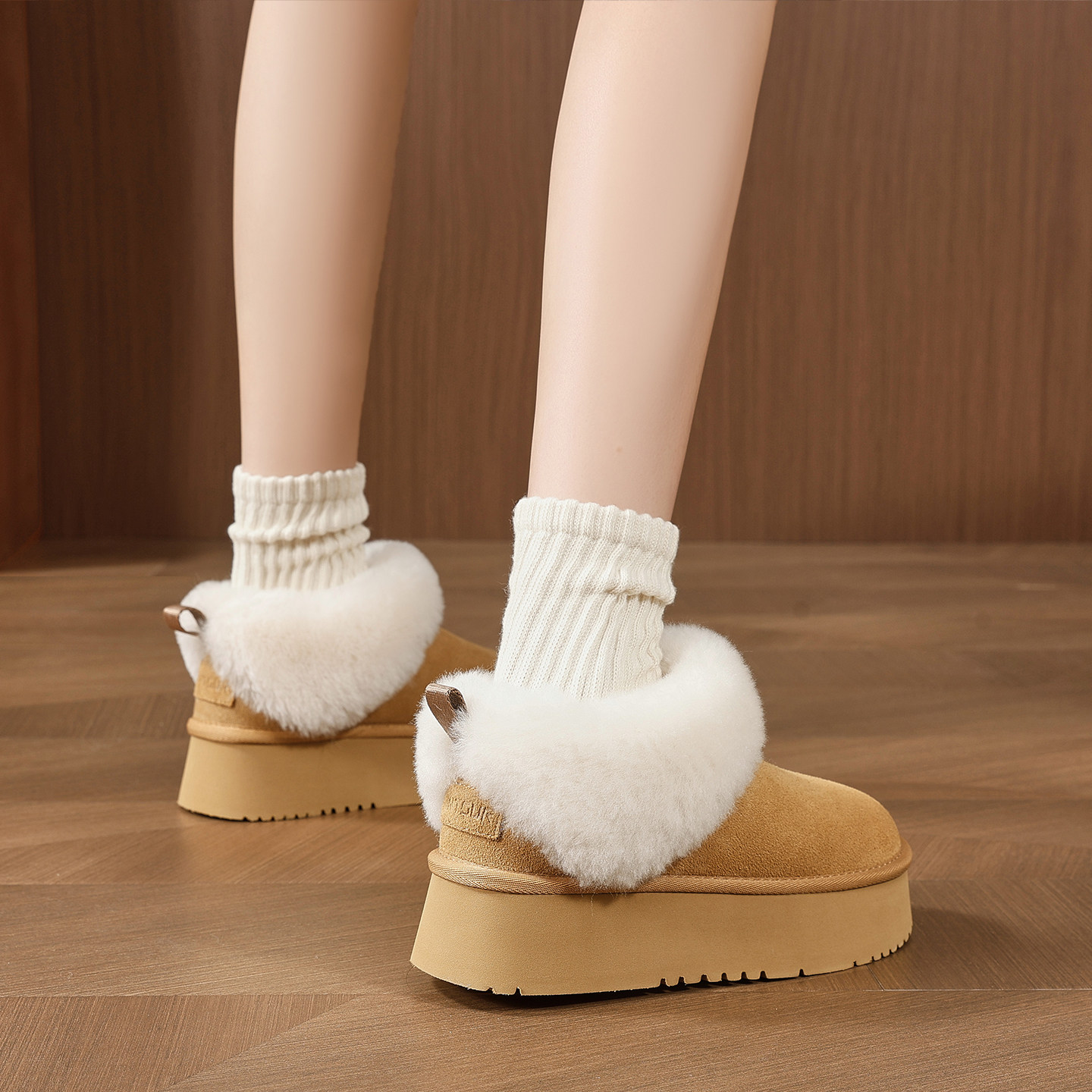 低帮一脚蹬厚底内增高雪地靴女2025冬季新款外穿保暖毛毛面包棉鞋,淘宝优惠券,粉丝福利购,淘宝优惠卷