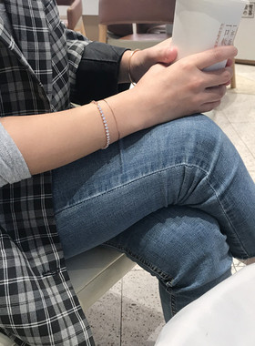 韩国进口双层满钻冷淡风银手链