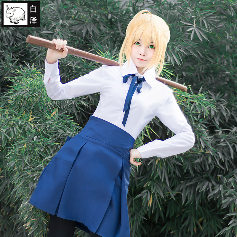 白泽Saber吾王cosplay服装全套Fate亚瑟王便服日常服动漫女装制服 - 图0