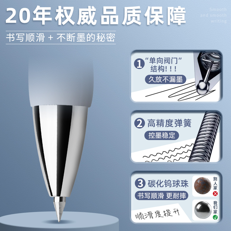 晨光按动中性笔水笔学生用考试刷题碳素黑色水性签字笔芯0.5mm按压式子弹头圆珠笔k35墨蓝黑红笔教师办公文具 - 图0