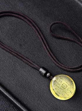 黄水晶山鬼花钱吊坠太极八卦复古民族风情侣男挂件饰品可定