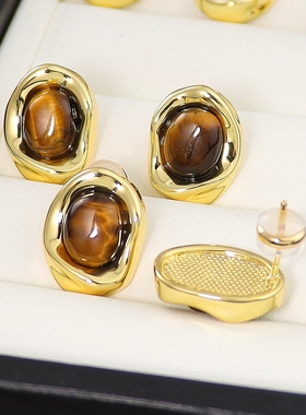 美拉德虎眼石耳环复古高级感项链