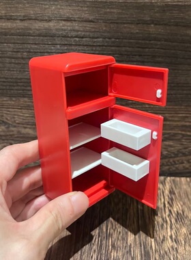 迷你食玩KT红色冰箱摆件娃娃屋微缩场景模型道具diy蛋糕烘焙饰品