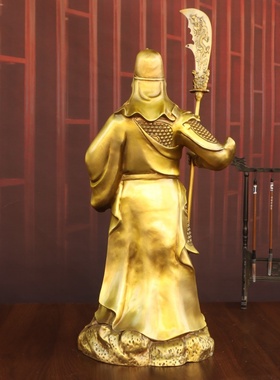 黄铜关公像摆件素袍关二爷武财神