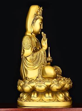 铜观音菩萨佛像供奉家用纯铜南海坐莲观世音家居摆件观音大士铜像