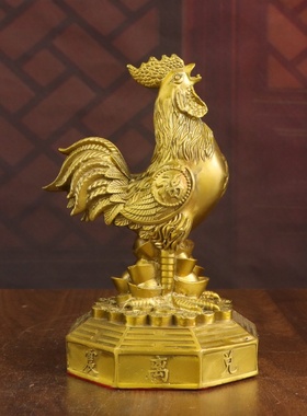 黄铜公鸡摆件八卦福字鸡招财摆件