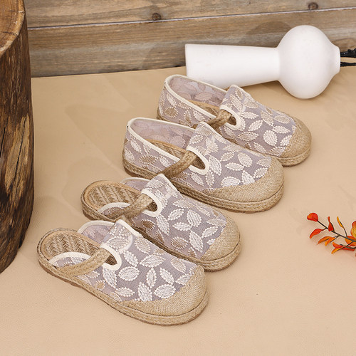 老北京布鞋2025夏新款亚麻编织复古拖鞋女鞋帆布鞋网纱透气凉拖鞋 - 图2