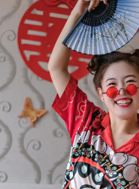 个性国潮风圆形墨镜复古结婚拍照