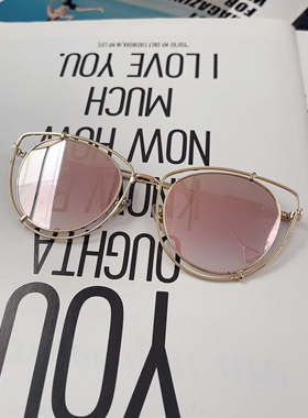 时髦镂空猫眼墨镜女款高级感彩膜反光防紫外线春夏出游优雅太阳镜