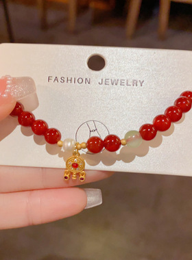 新中式红色串珠弹力绳本命年手串