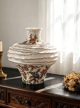 中古风手绘陶瓷大肚花瓶插花