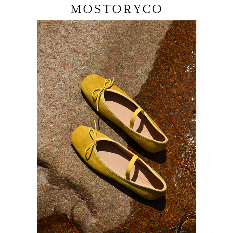 Mostoryco|意大利stefania手工羊翻皮芭蕾鞋女平底鞋皮底浅口单鞋 - 图2