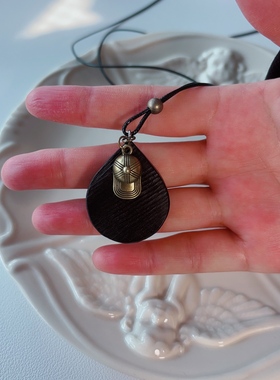 原创手作天然沉香木水滴皮绳长款项链简朴个性独特民族国风毛衣链