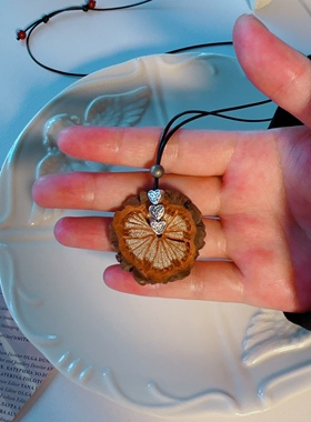 原创手作天然植物红花藤长款皮绳项链民族中式复古木头独特设计感