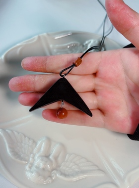 天然手工黑檀木鱼尾吊坠款皮绳项链长款好运大气毛衣链中式古风潮