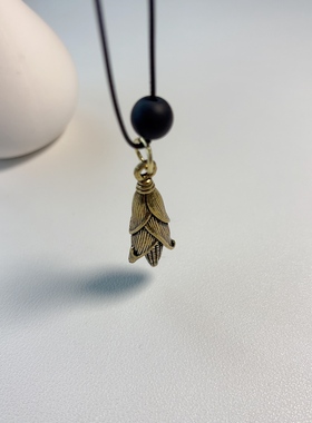 原创民族国风黑曜石玉米果实吊坠皮绳毛衣链个性独特简朴项链新式