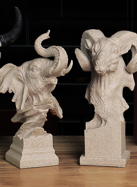 欧式风动物雕塑砂岩书房创意装饰