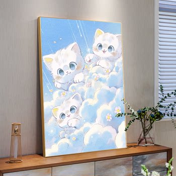 Framed Cloud Kitten Cartoon Diamond Painting 2024 New Cute INS Dot Sticky Diamond Handmade DIY Cross Stitch