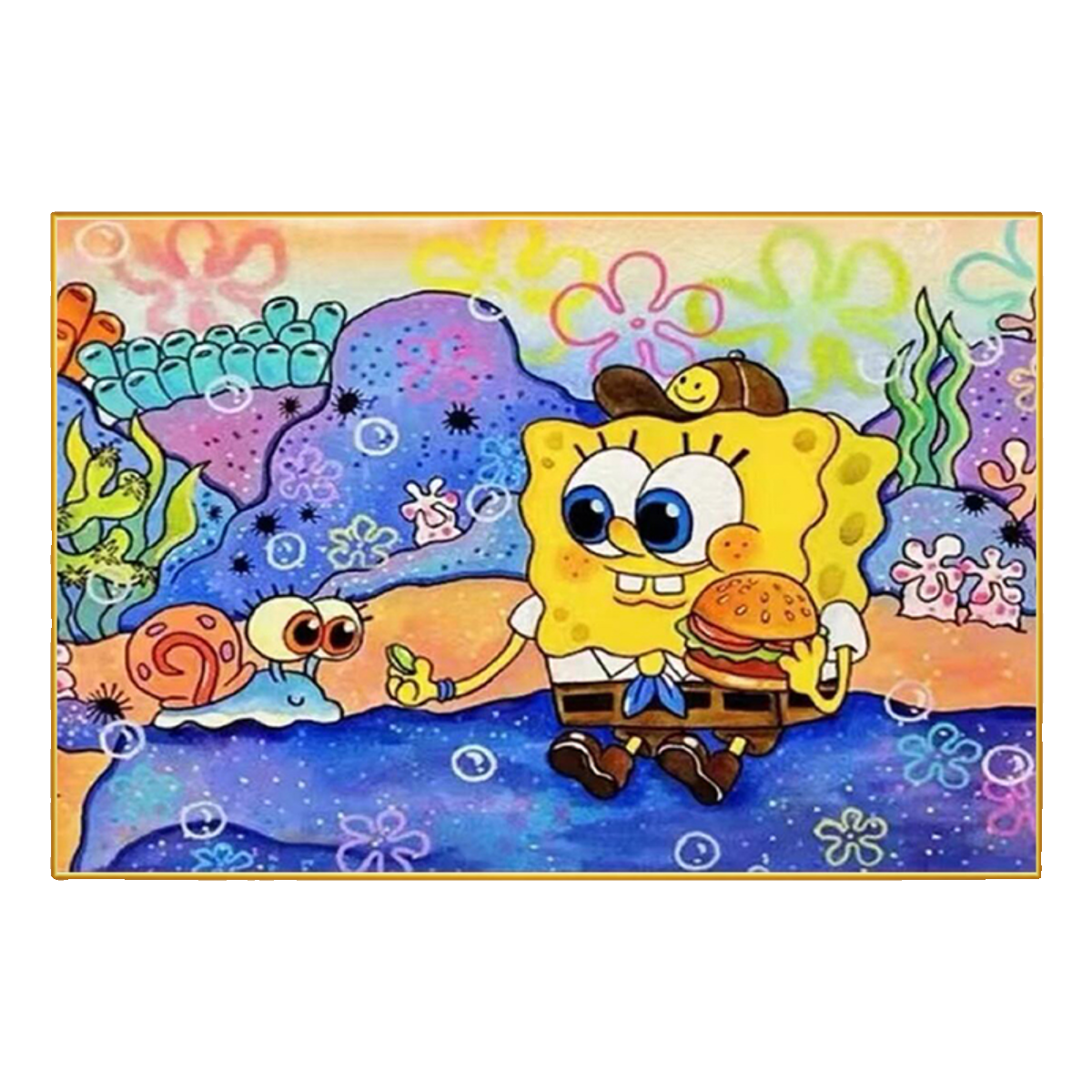 带框卡通钻石画2024新款海绵宝宝动漫儿童手工点贴钻5d十字绣卧室,淘宝优惠券,粉丝福利购,淘宝优惠卷