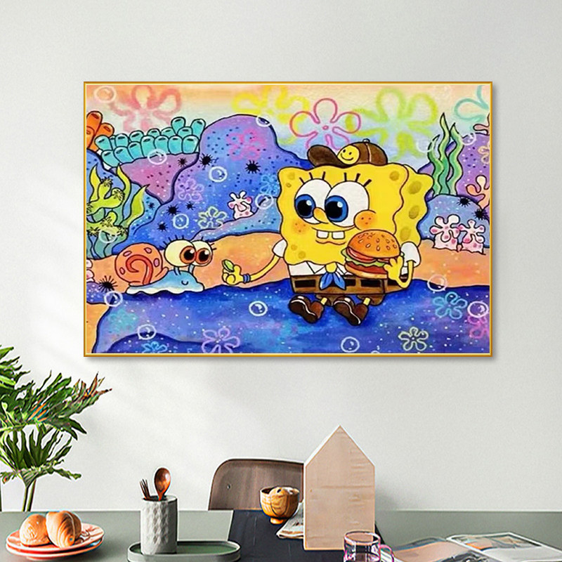 带框卡通钻石画2024新款海绵宝宝动漫儿童手工点贴钻5d十字绣卧室,淘宝优惠券,粉丝福利购,淘宝优惠卷