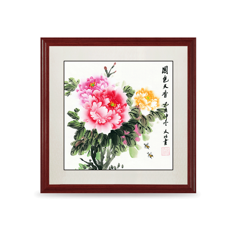 Hand Painted Chinese Painting Peony Orchid Bamboo Lotus Picture Hanging Painting Living Room Porch Corridor Ink Painting Bucket Party Decorative Mural