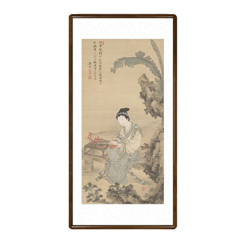 唐伯虎红叶题诗仕女图工笔人物字画中式客厅国画茶室唐寅装饰画 - 图3