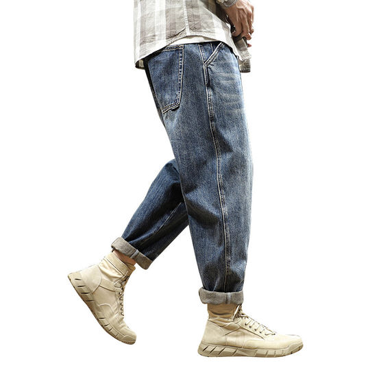 秋冬牛仔裤2025新款男宽松大码哈伦裤潮牌ins美式直筒裤秋季裤子