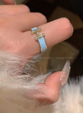 字母H戒～珐琅滴油锆石高级开口ins 网红指环食指戒