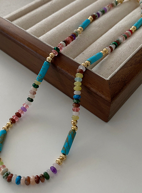 DSTYLE古风多彩串珠天然石项链女