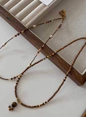 DSTYLE复古天然虎眼石美拉德项链
