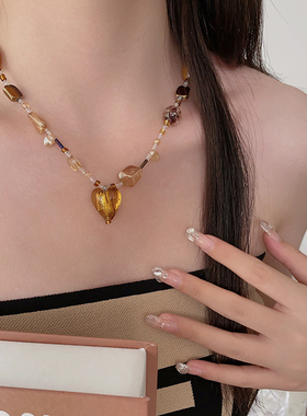 DSTYLE琉璃新中式串珠爱心项链女