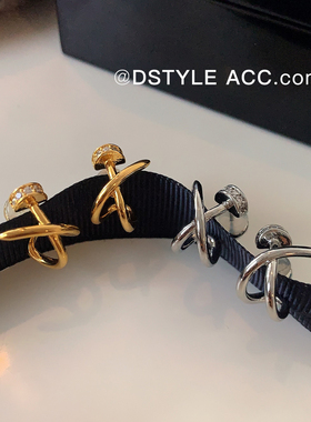 DSTYLE交叉扭线镶钻几何铁钉耳钉
