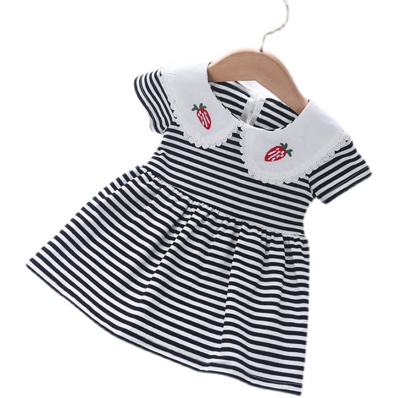童装女童夏季连衣裙2025新款小宝宝洋气条纹纯棉卡通娃娃领裙子潮,淘宝优惠券,粉丝福利购,淘宝优惠卷