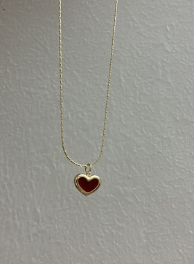 解忧 饰物法式复古红色滴油爱心项链小巧精致百搭锁骨链颈链脖链