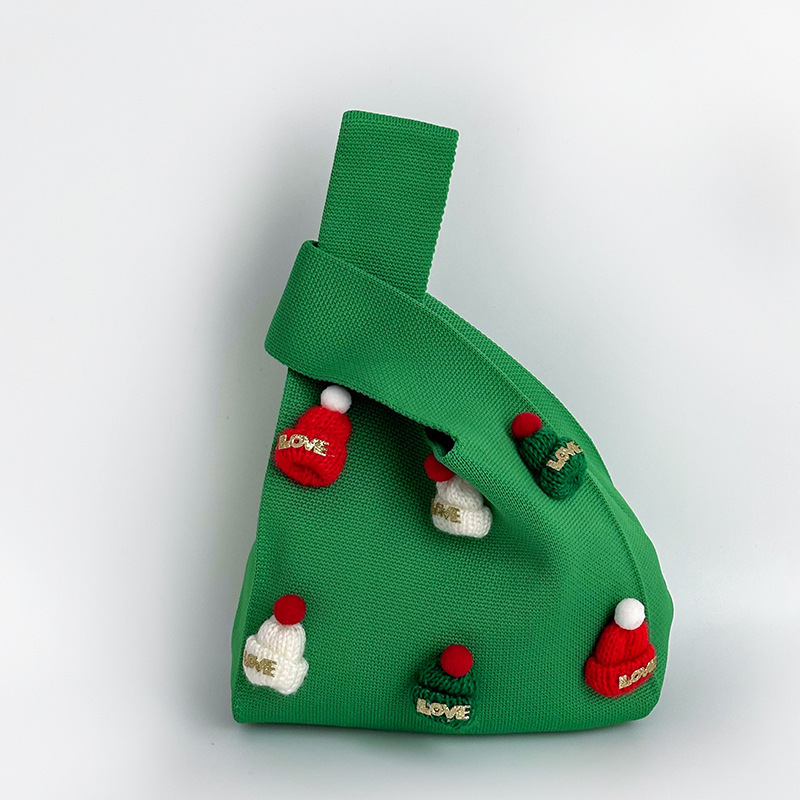 2025圣诞节手提礼品袋针织包包可爱帽子儿童学生手腕包包伴手礼袋 - 图3