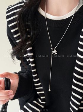 可爱小马银色钛钢项链女秋冬小众设计长款毛衣链时尚百搭挂脖配饰