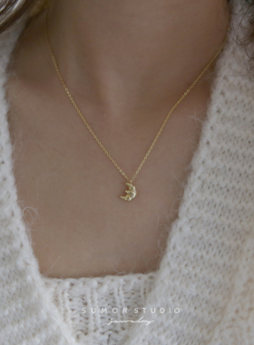 迷你牛角包项链苏茉纯银法式女
