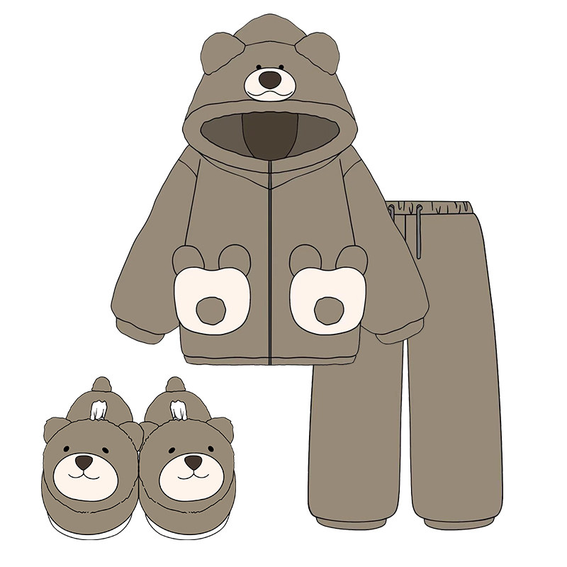 可爱轻松熊夹棉加厚毛绒动漫卡通睡衣男女家居服套装情侣款秋冬季,淘宝优惠券,粉丝福利购,淘宝优惠卷