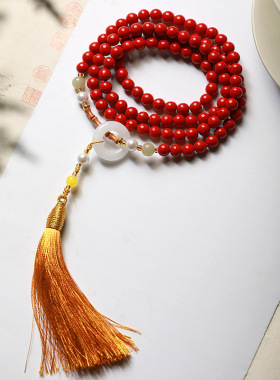 九华山朱砂108颗男女手链佛珠多圈手串紫金砂转运护平安福光