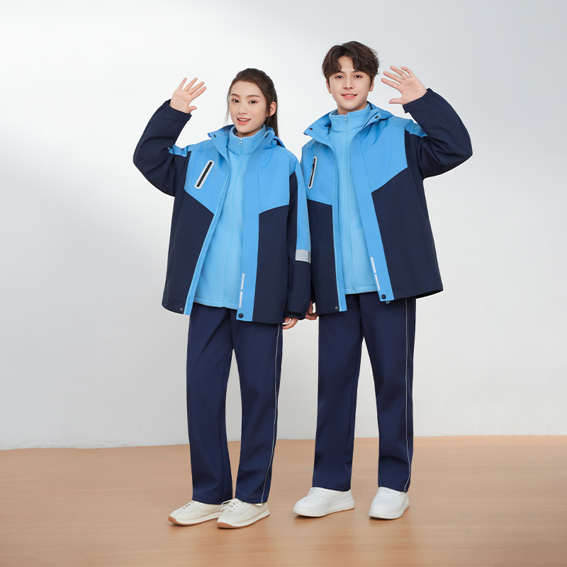 江西南昌市初高中小学生统一校服秋冬季儿童班服加厚冲锋衣三件套 - 图0