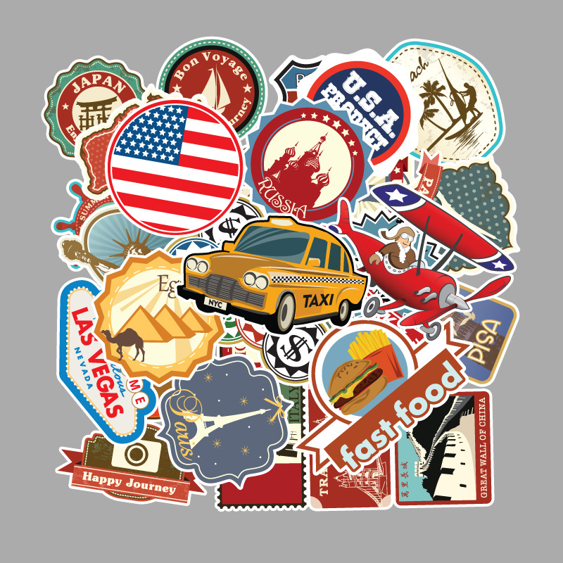 100 Pcs Travel Map Country Logo PVC Waterproof Stickers - 图2