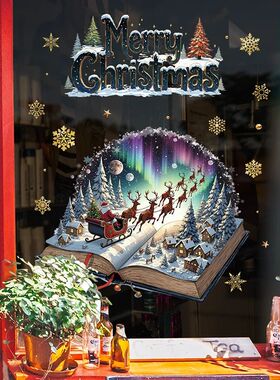 Santa Claus Elk Christmas Window Stickers Snowflake Electros