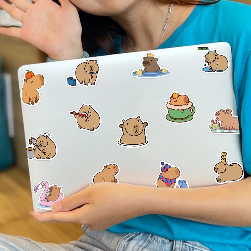 50/100PCS Plump Capybara Cartoon Cute Brown Animals Stickers - 图3