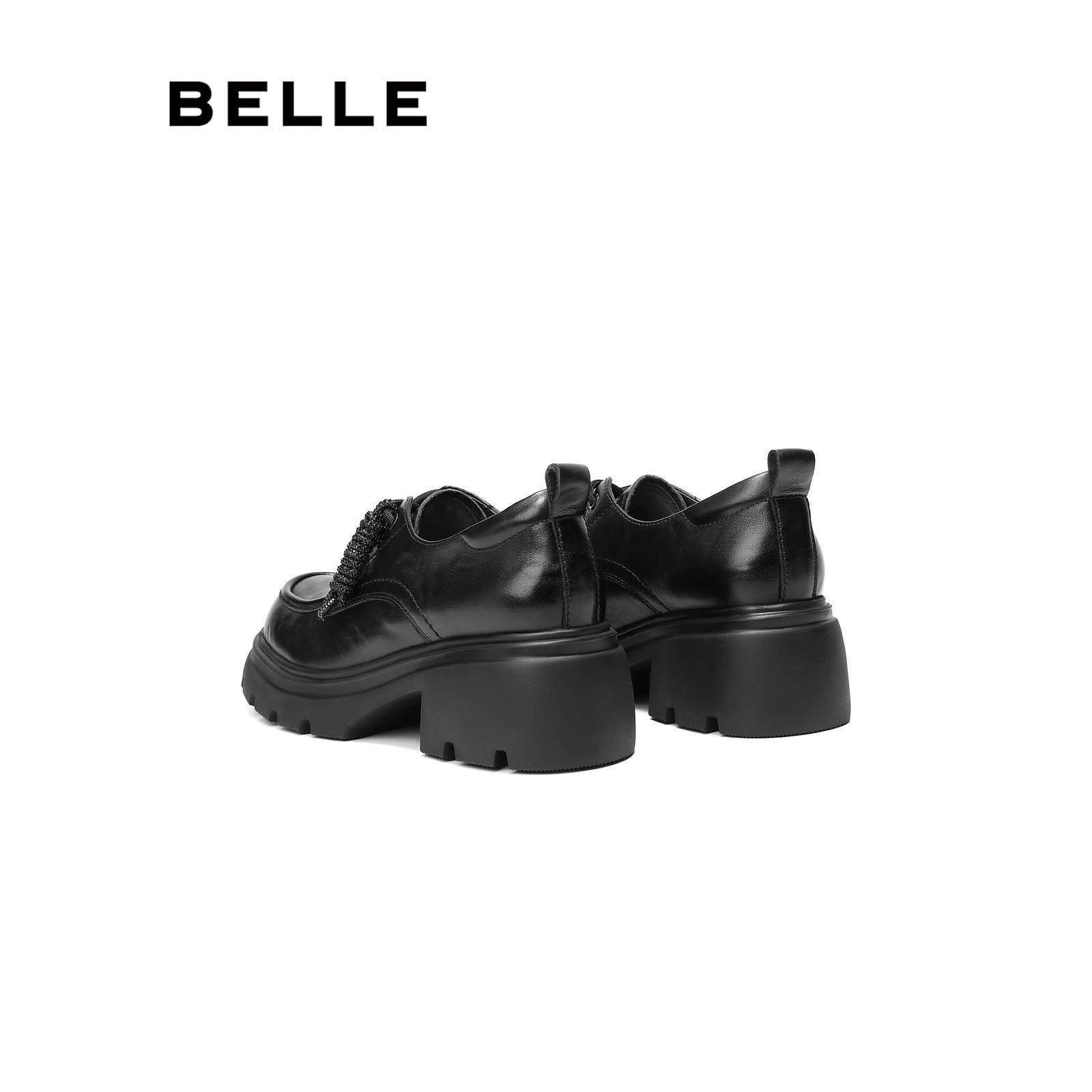 百丽厚底牛津鞋黑色小皮鞋女鞋2026春新款深口单鞋E9N1  E9N1DAM6,淘宝优惠券,粉丝福利购,淘宝优惠卷