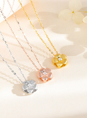 s925纯银拉丝小金花吊坠项链