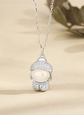 s925纯银小佛公吊坠项链女天然玉髓佛像高级感精致新中式百搭银饰