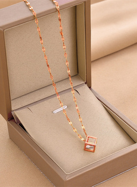 18k金几何形魔方项链蹦迪闪耀金色轻奢小众高级感不掉色锁骨链女