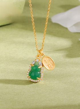 s925纯银新中式天然玉髓葫芦项链女轻奢小众设计感锁骨链颈链复古