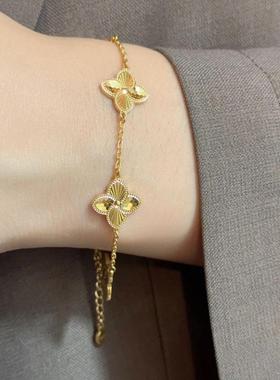 手链五花四叶草黄金色手链女