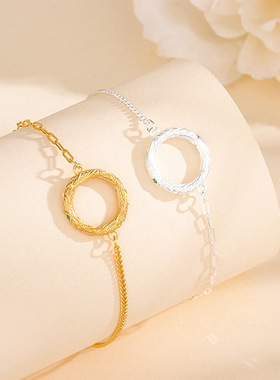 s925纯银拉丝小金花手链